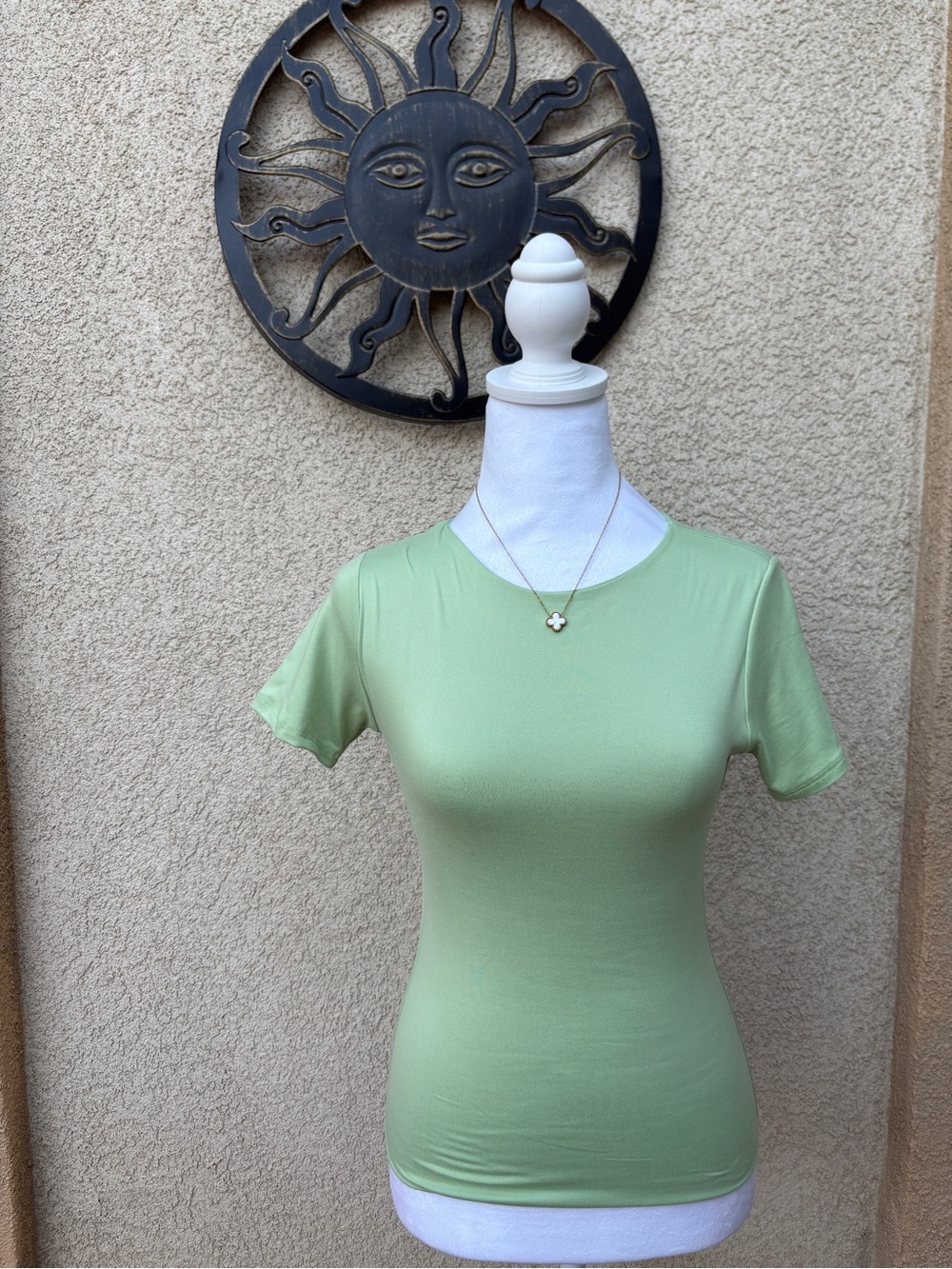 Pistachio Green Crewneck Buttery Soft Short Sleeve Top Casual Everyday